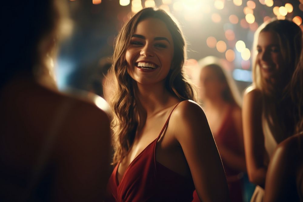 A happy elegant girls laughing clubbing smile. 