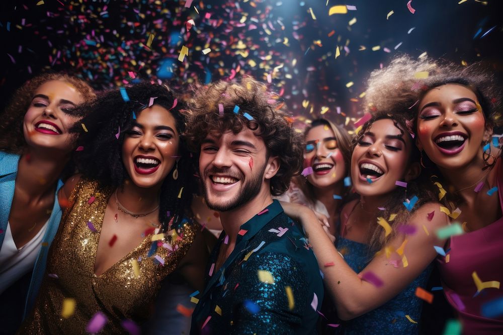 Diverse people party birthday confetti adult. AI generated Image by rawpixel.