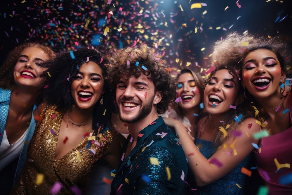 Diverse people party birthday confetti adult. 