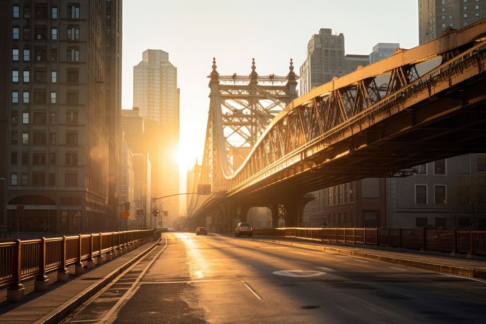 Downtown morning light queen bridge NYC. AI generated Image by rawpixel.