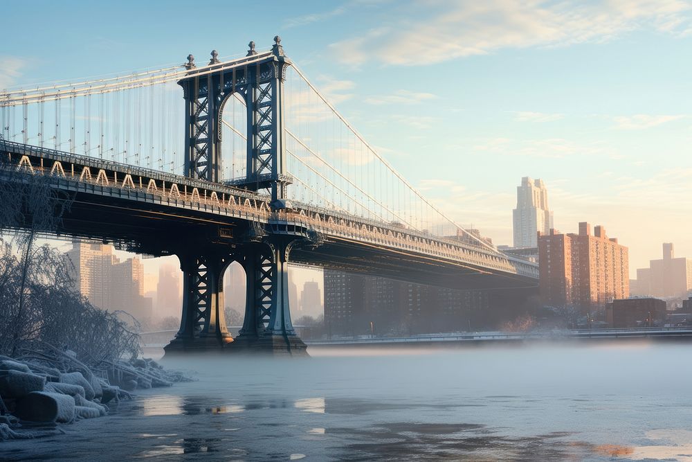 Winter morning light queen bridge downtown. AI generated Image by rawpixel.