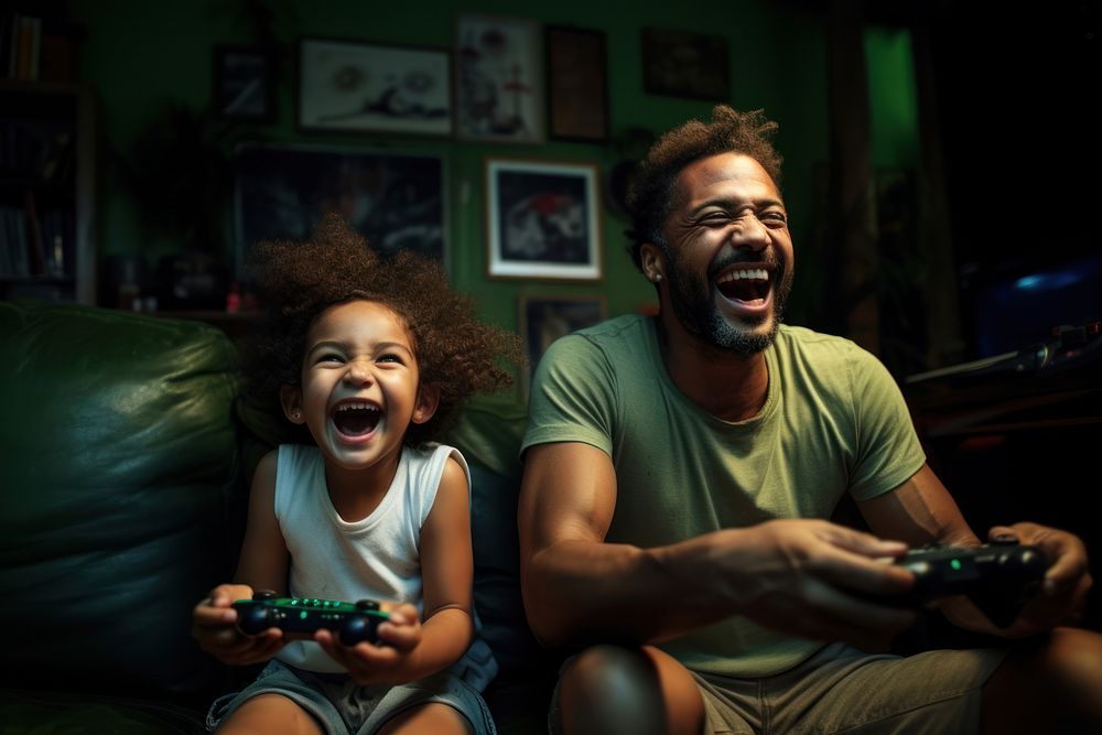 Video games daughter playing father. AI generated Image by rawpixel.