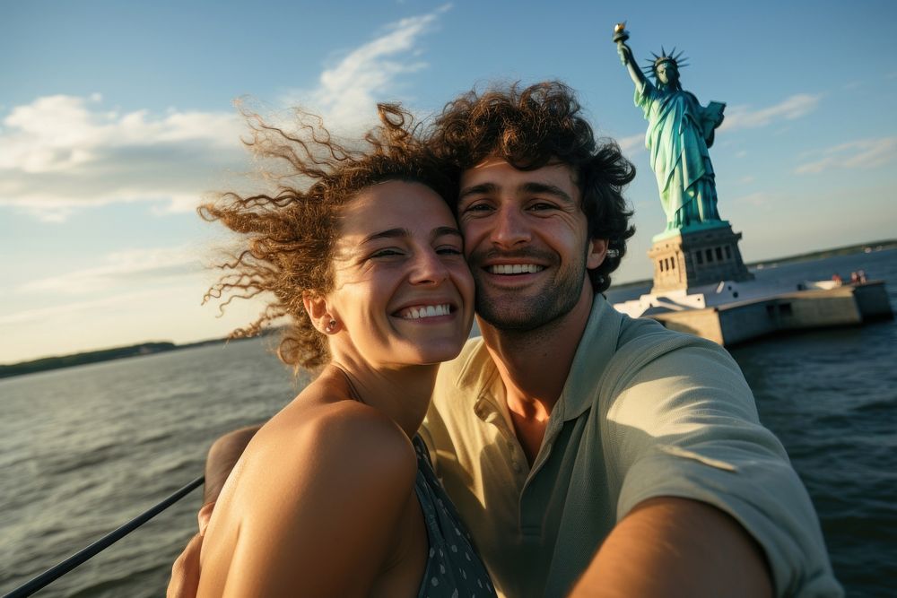 Selfie couple ferry portrait. 