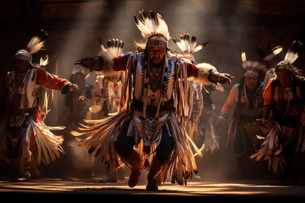 Native american dancing show stage costume. 