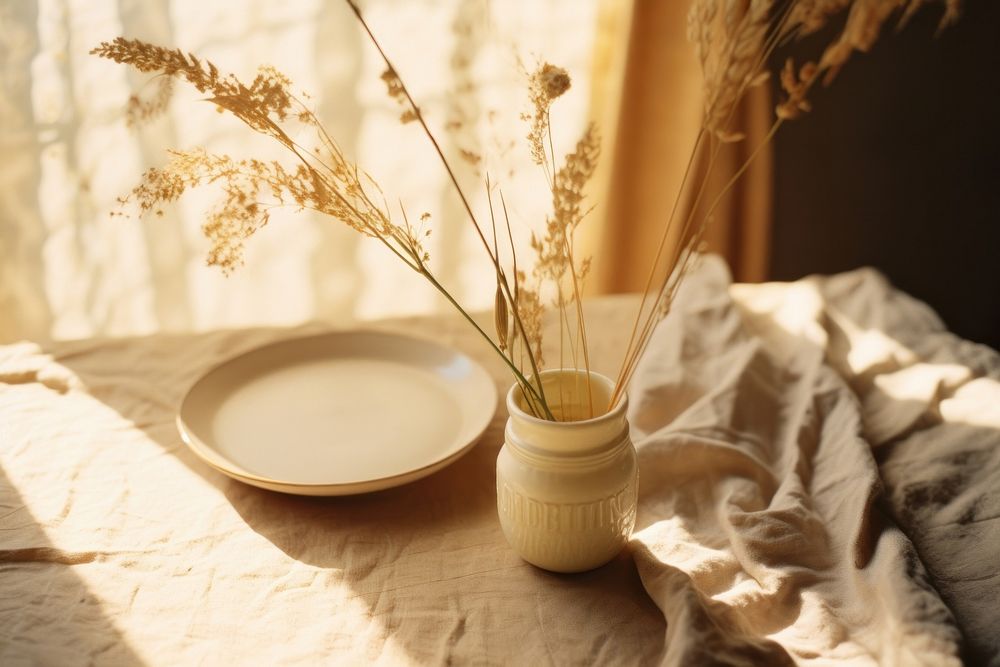 A wooden table windowsill plant food. 