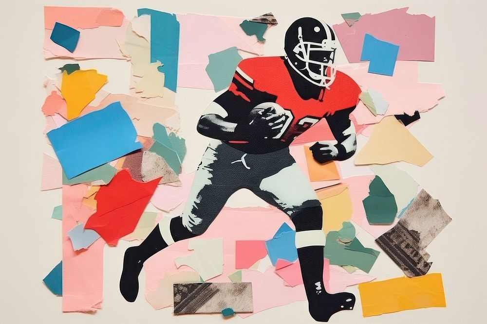 American football art painting collage. 