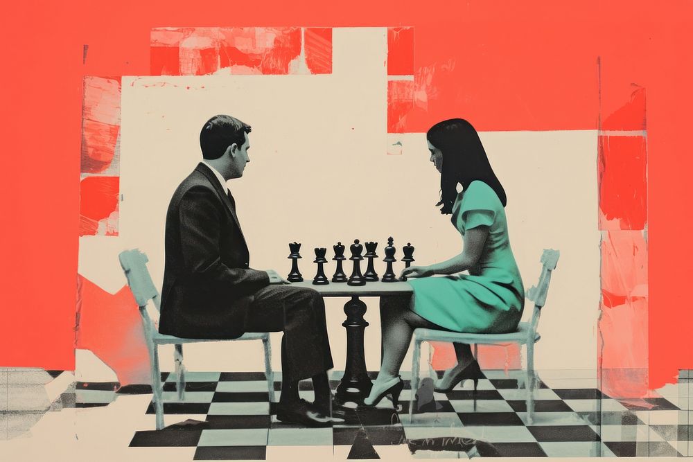 Couple playing chess female adult woman. 