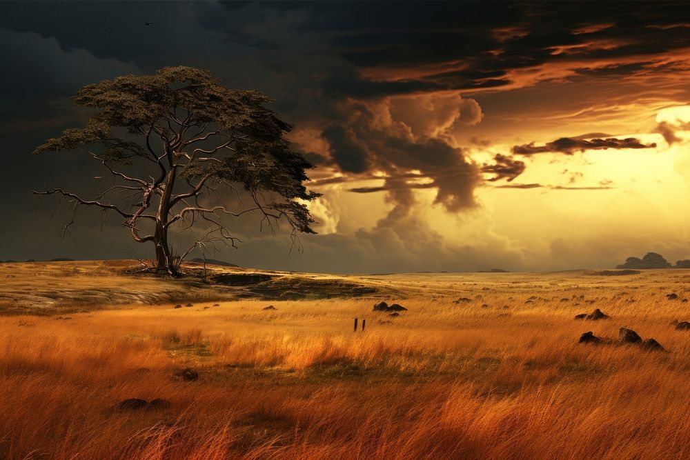 Savanna Grasslands grassland landscape outdoors. AI generated Image by rawpixel.