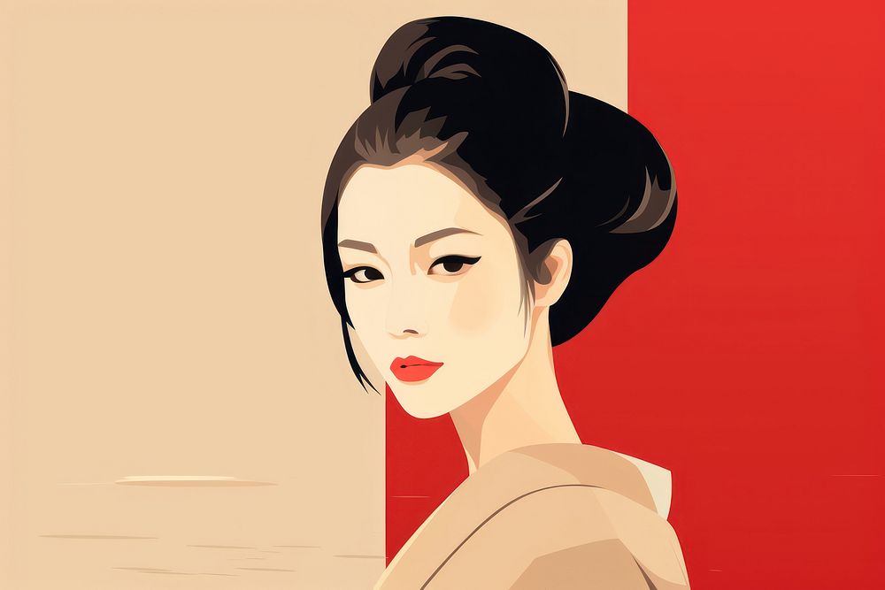 Japanese woman adult illustrated hairstyle. AI generated Image by rawpixel.
