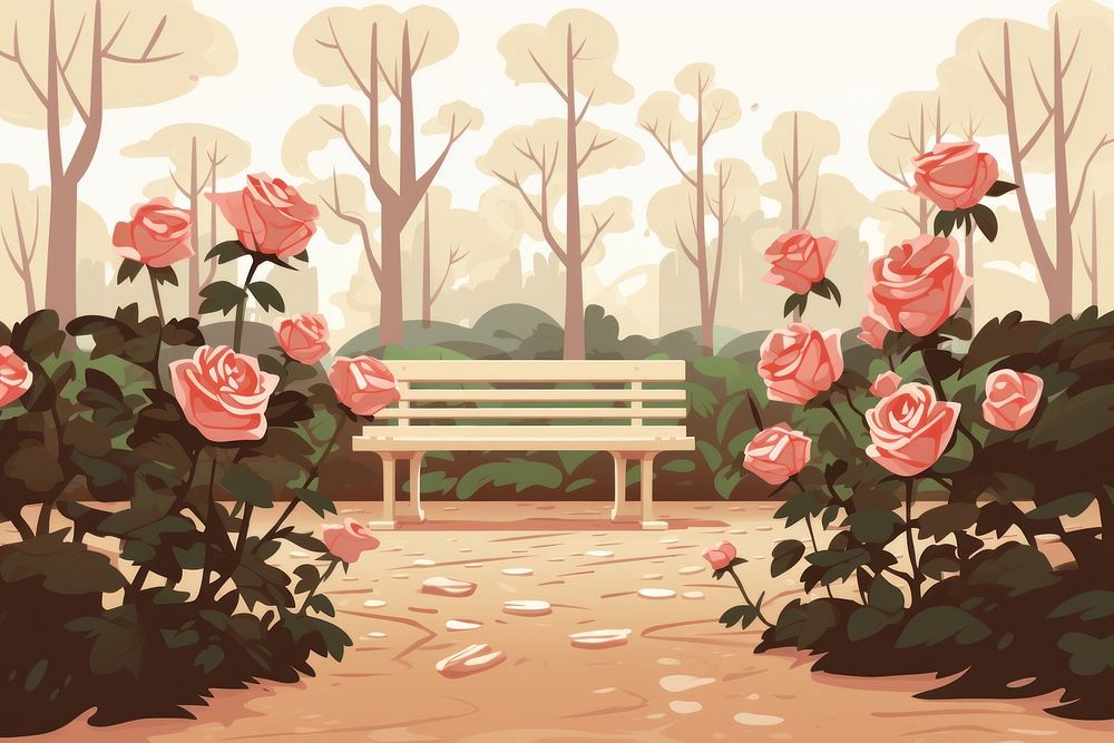 Rose garden flower plant bench. AI generated Image by rawpixel.