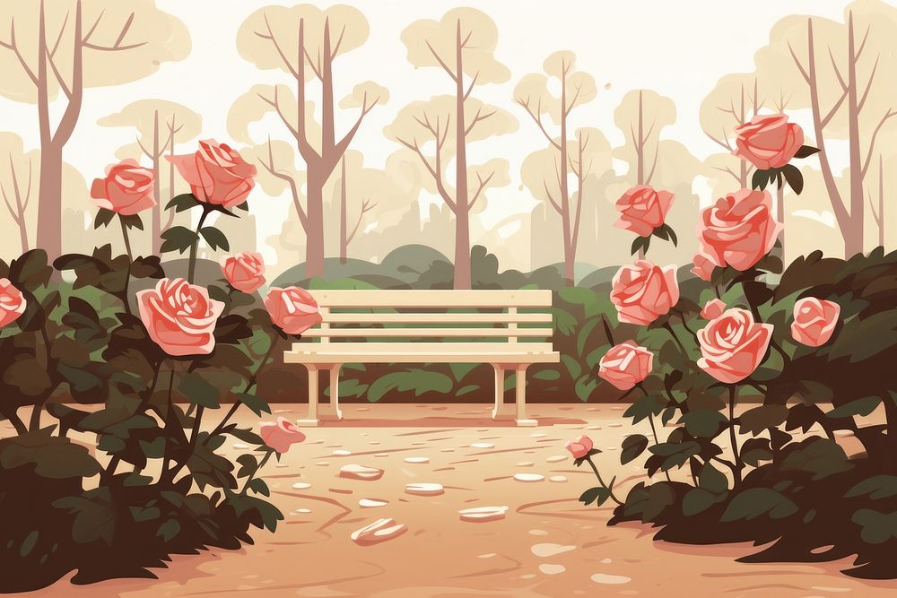 Rose garden flower plant bench. 