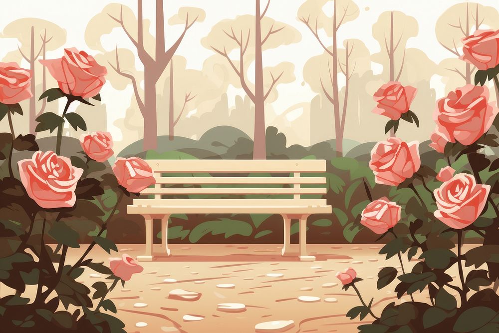 Rose garden flower plant bench. 