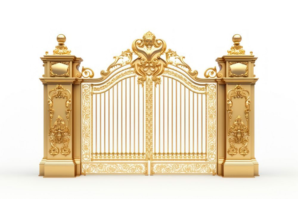 Gold gate white background architecture security. AI generated Image by rawpixel.