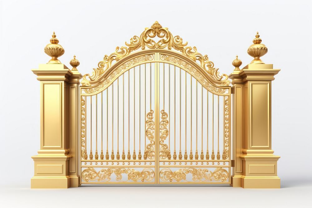 Gold gate white background architecture protection. AI generated Image by rawpixel.