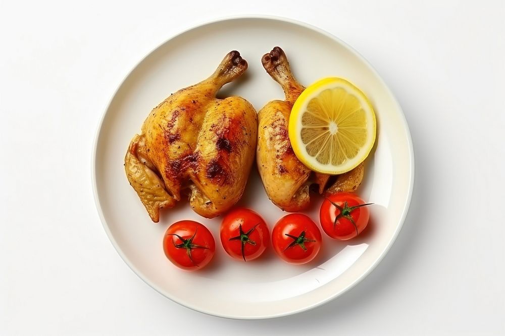 Grilled chicken plate tomato fruit. AI generated Image by rawpixel.