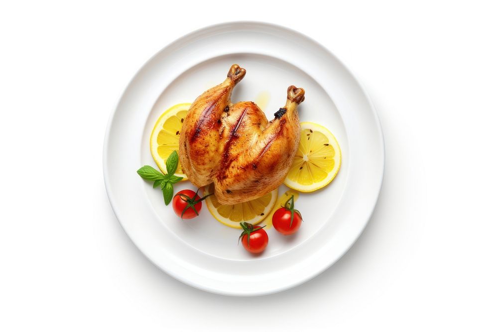 Grilled chicken plate lemon food. AI generated Image by rawpixel.
