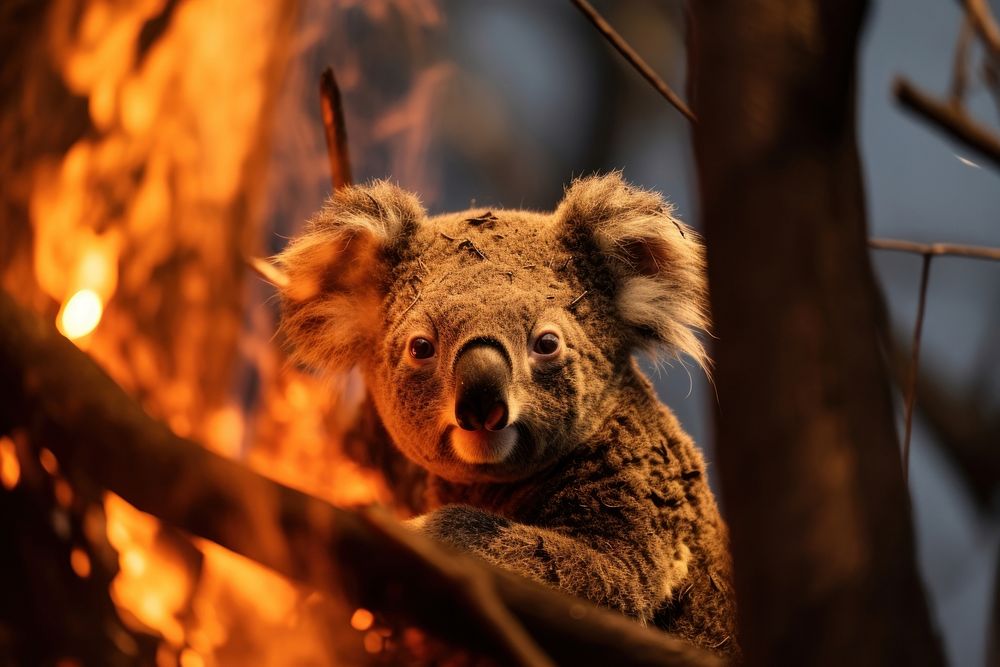 Koala fire wildlife mammal. AI generated Image by rawpixel.