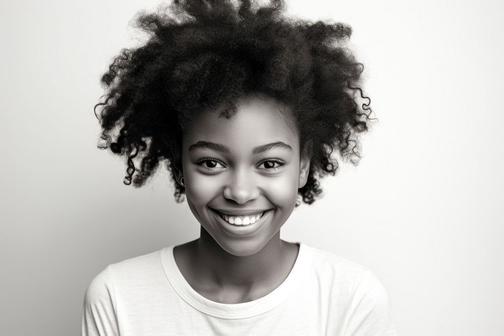 Happy diverse portrait african teen girl white smile photo. 