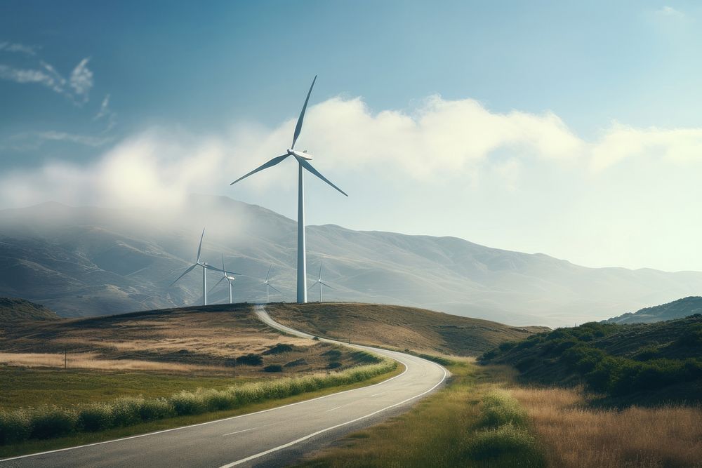 Landscape mountain turbine windmill outdoors. AI generated Image by rawpixel.