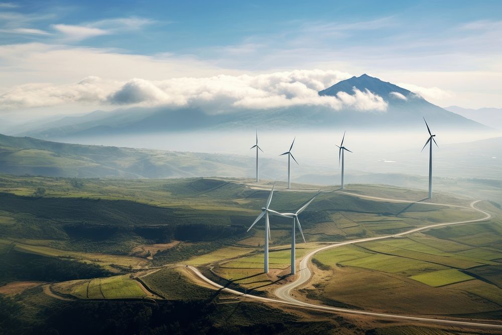 Landscape mountain turbine outdoors windmill. AI generated Image by rawpixel.