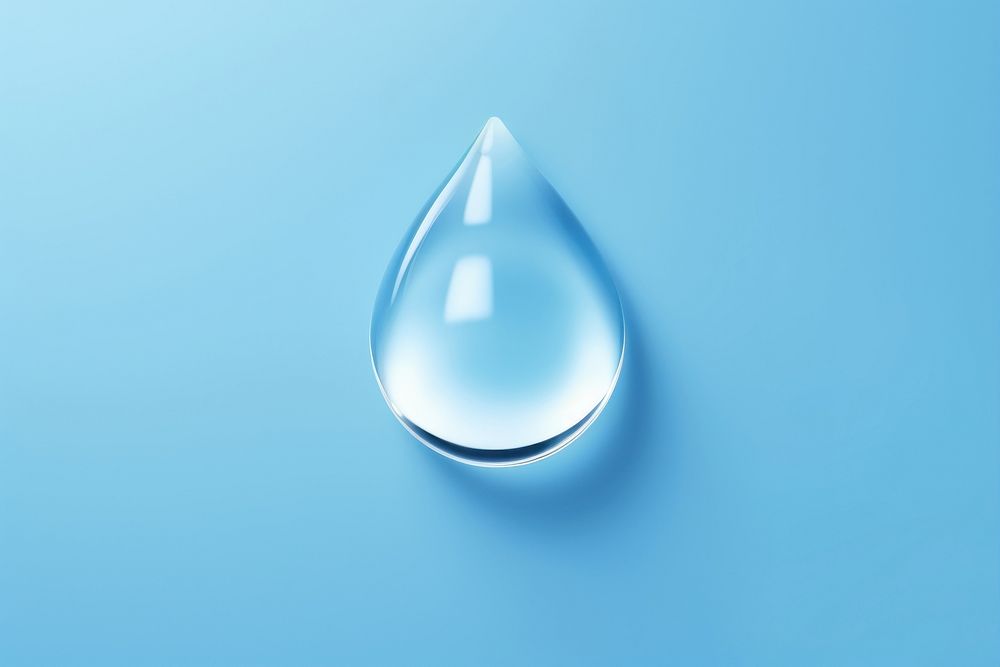 Minimal water drop droplet blue background.