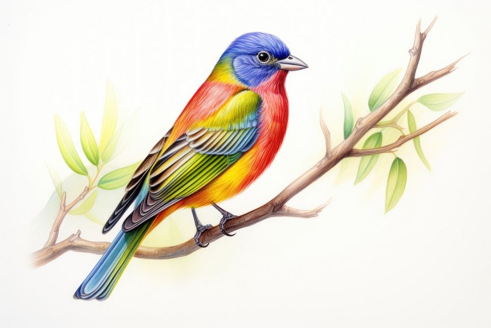 Painted bunting bird drawing animal. AI generated Image by rawpixel.