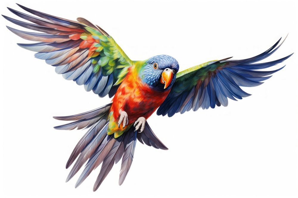 Cute chunky rainbow lorikeet flying bird parrot animal. AI generated Image by rawpixel.