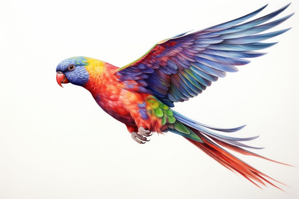 Cute chunky rainbow lorikeet flying bird drawing parrot. AI generated Image by rawpixel.