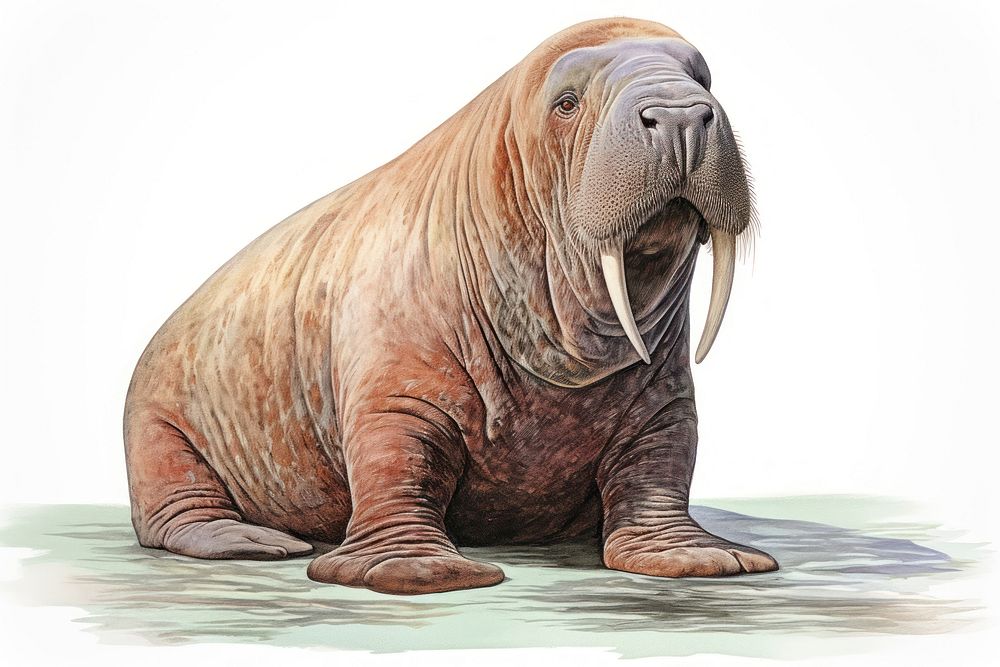 Walrus wildlife drawing animal. AI generated Image by rawpixel.