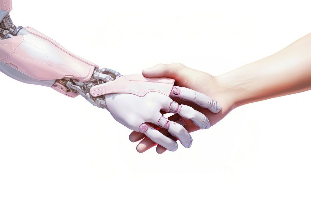 Robot hand holding human hand finger handshake clothing. AI generated Image by rawpixel.