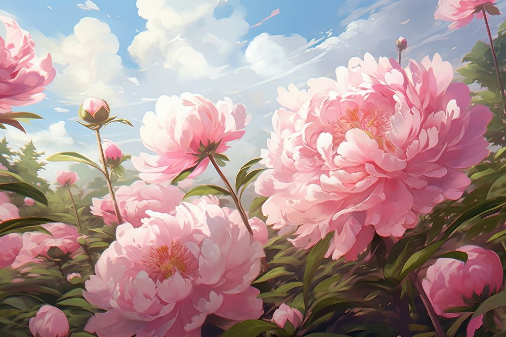 Peony garden outdoors blossom flower. AI generated Image by rawpixel.
