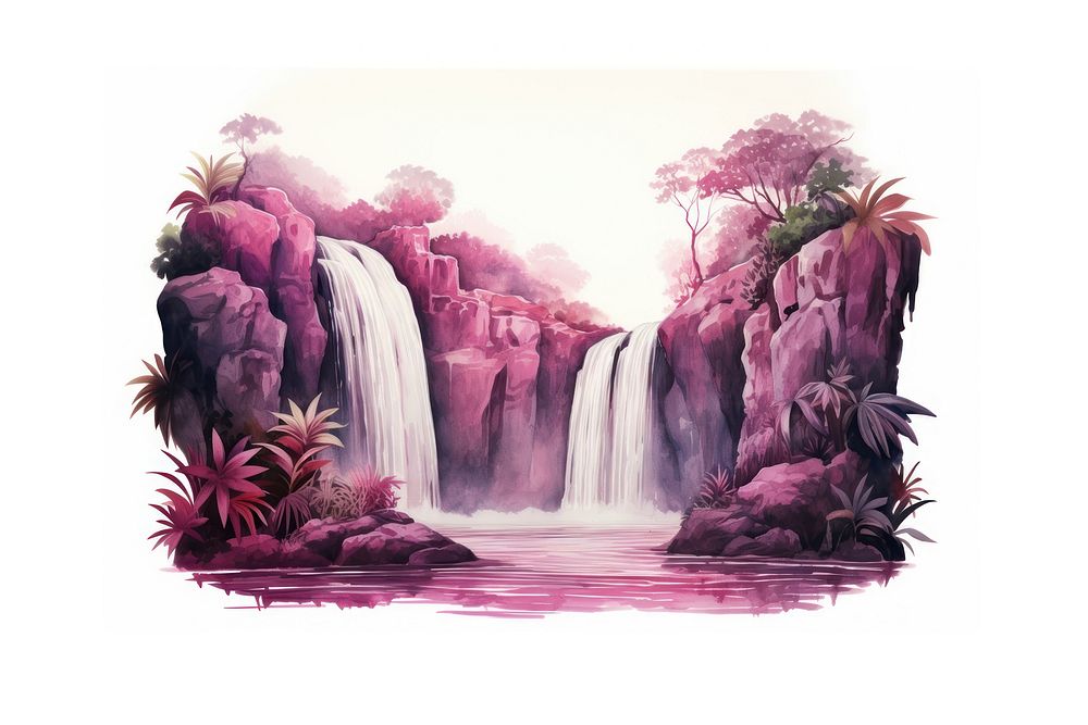 Waterfall purple painting outdoors. AI generated Image by rawpixel.