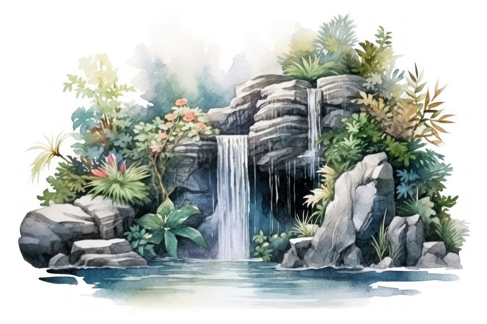 Waterfall outdoors nature forest. AI generated Image by rawpixel.