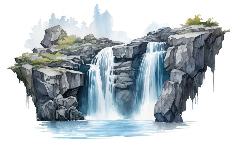Waterfall outdoors nature white background. AI generated Image by rawpixel.