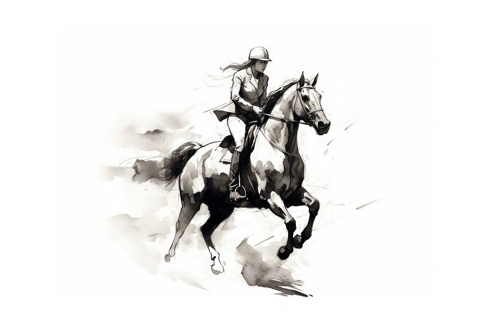 Horse riding drawing mammal animal. AI generated Image by rawpixel.