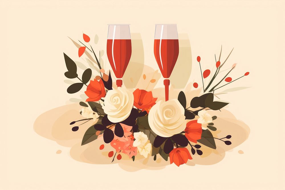 Wedding anniversary drink beverage flower. AI generated Image by rawpixel.