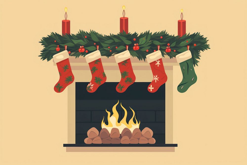 Christmas socks fireplace illuminated celebration. AI generated Image by rawpixel.