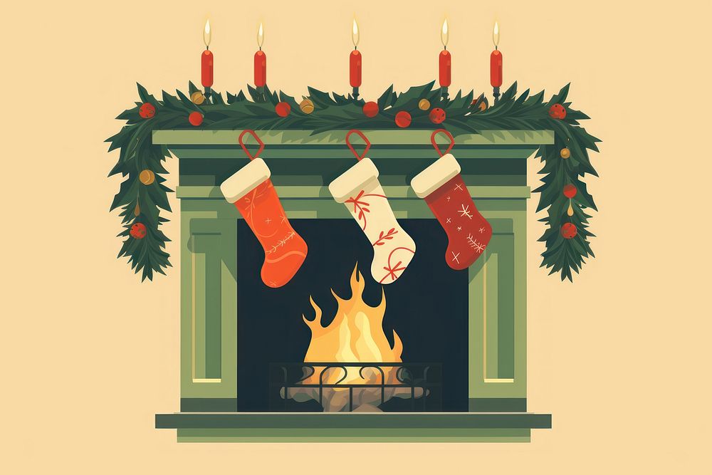 Christmas socks fireplace illuminated celebration. 