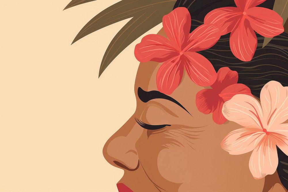 Hawaiian grandmother flower plant face. AI generated Image by rawpixel.