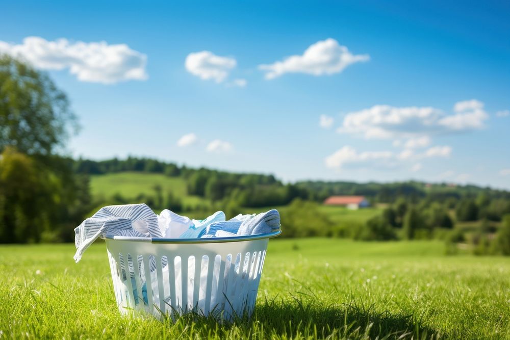 Natural laundry bucket outdoors grass nature. AI generated Image by rawpixel.