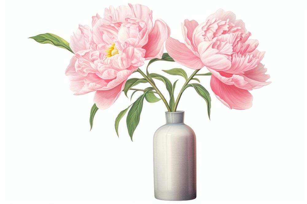 Pink peony vase flower plant white background. AI generated Image by rawpixel.