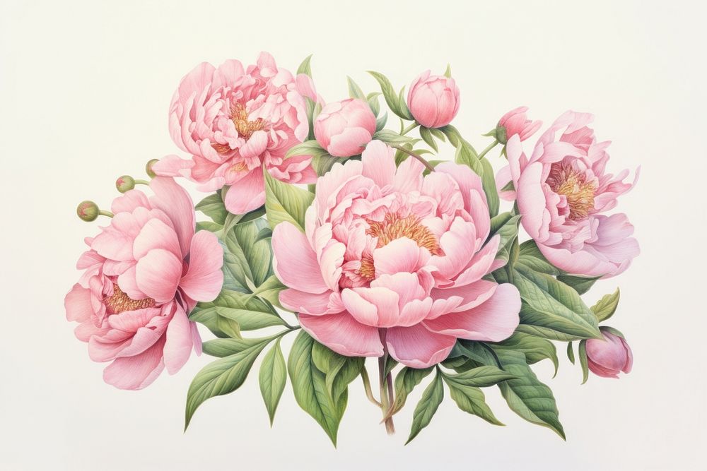 Peony bouquet flower blossom drawing. AI generated Image by rawpixel.