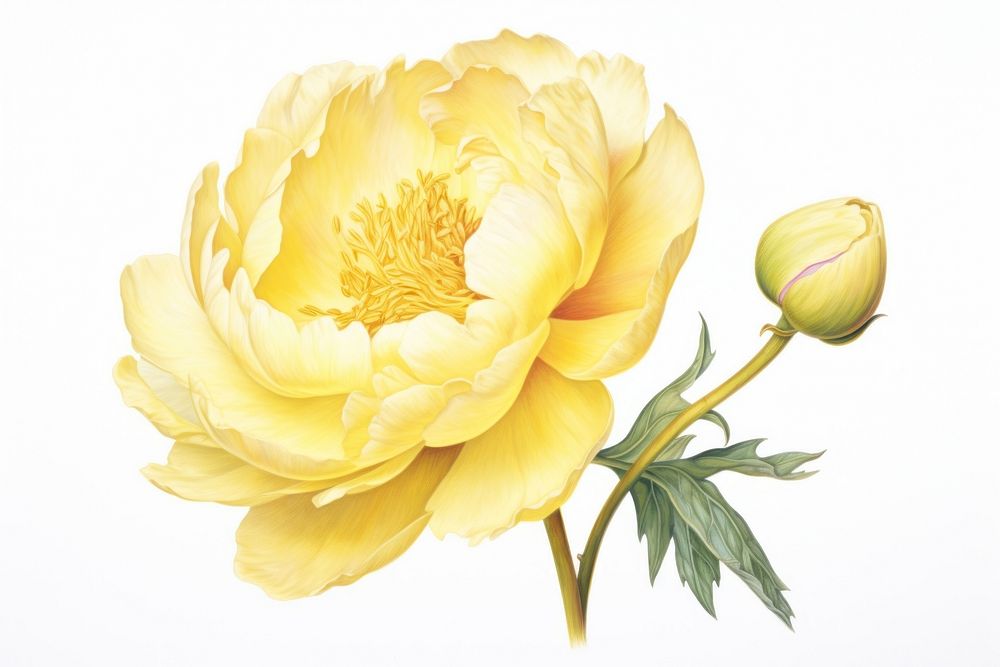 Yellow peony flower drawing petal. AI generated Image by rawpixel.