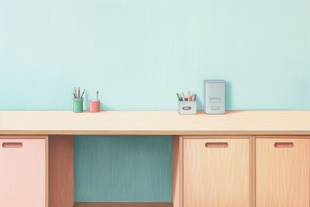 Office desk furniture sideboard table. AI generated Image by rawpixel.
