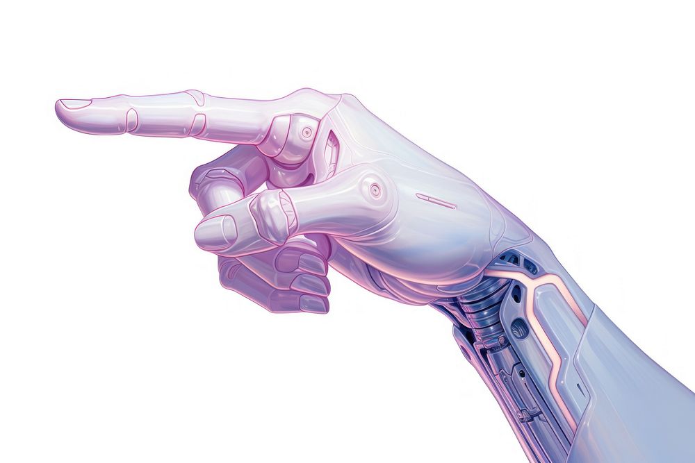 Pointing robot hand white background appliance science. AI generated Image by rawpixel.