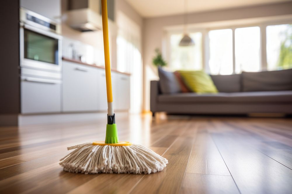 Wet Mop floor hardwood cleaning. AI generated Image by rawpixel.