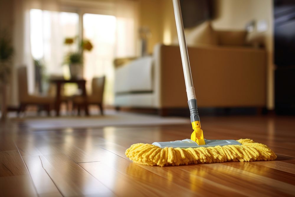 Wet Mop hardwood cleaning floor. AI generated Image by rawpixel.