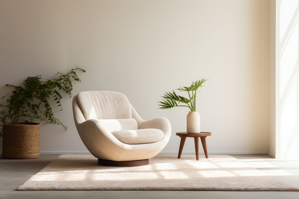 Beige Rug armchair furniture floor. AI generated Image by rawpixel.