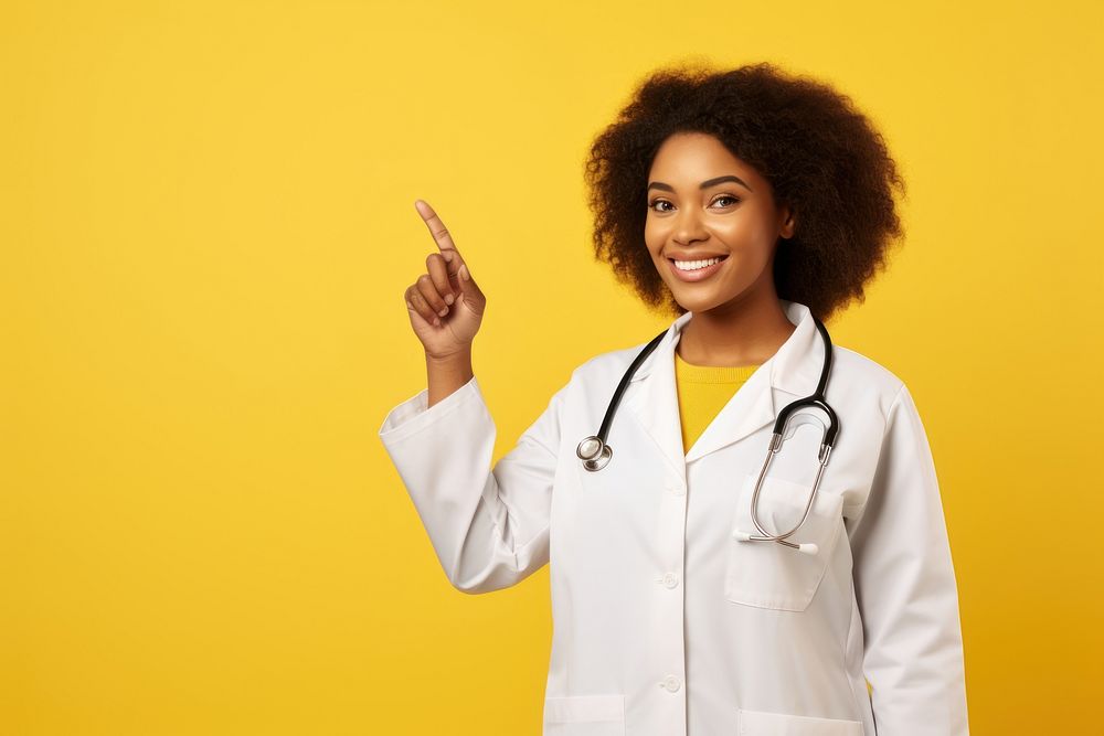 African american woman doctor smiling yellow adult. 