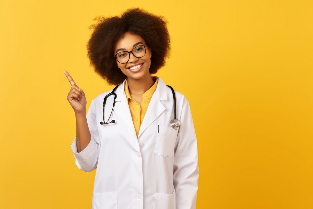 African american woman doctor glasses smiling yellow. AI generated Image by rawpixel.